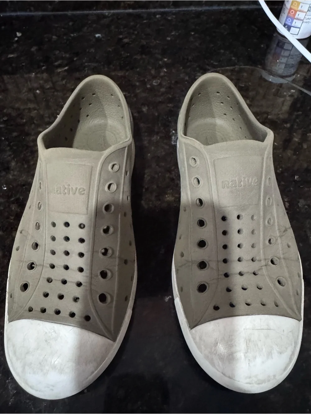 Native kids Jefferson Slip-On Shoes in Olive Green with White Toe